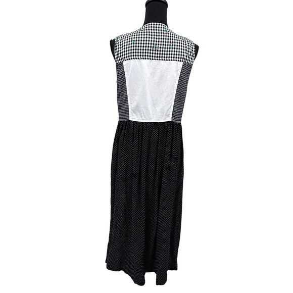 Vtg Carol Little Black White Minimalist Gingham Floral Rayon Blend‎ Maxi Dress - Picture 5 of 11
